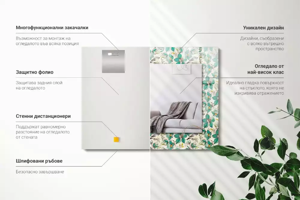 Espejo rectangular estampado Pájaros y flores