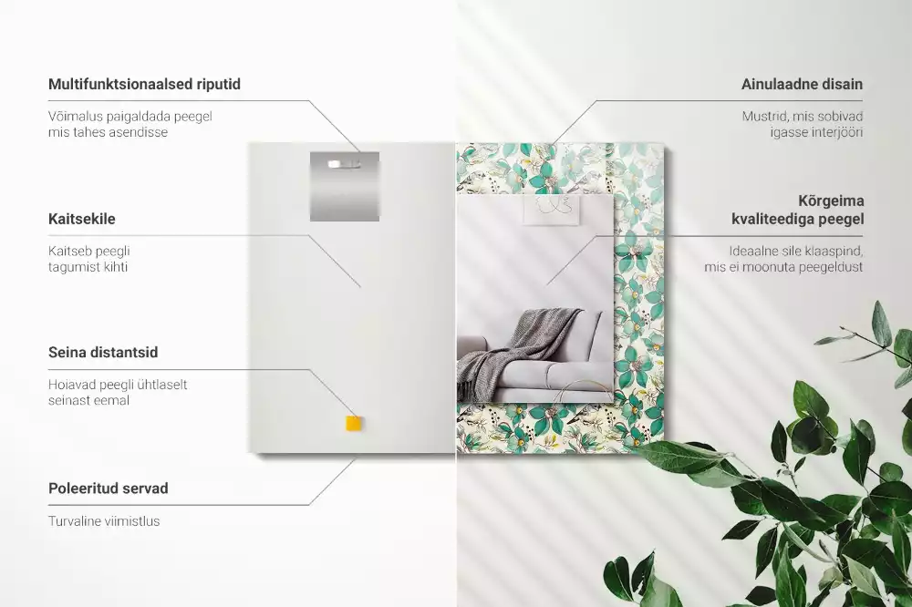 Espejo rectangular estampado Pájaros y flores