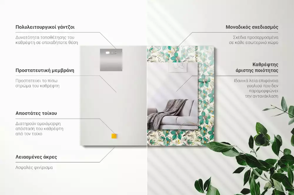 Espejo rectangular estampado Pájaros y flores