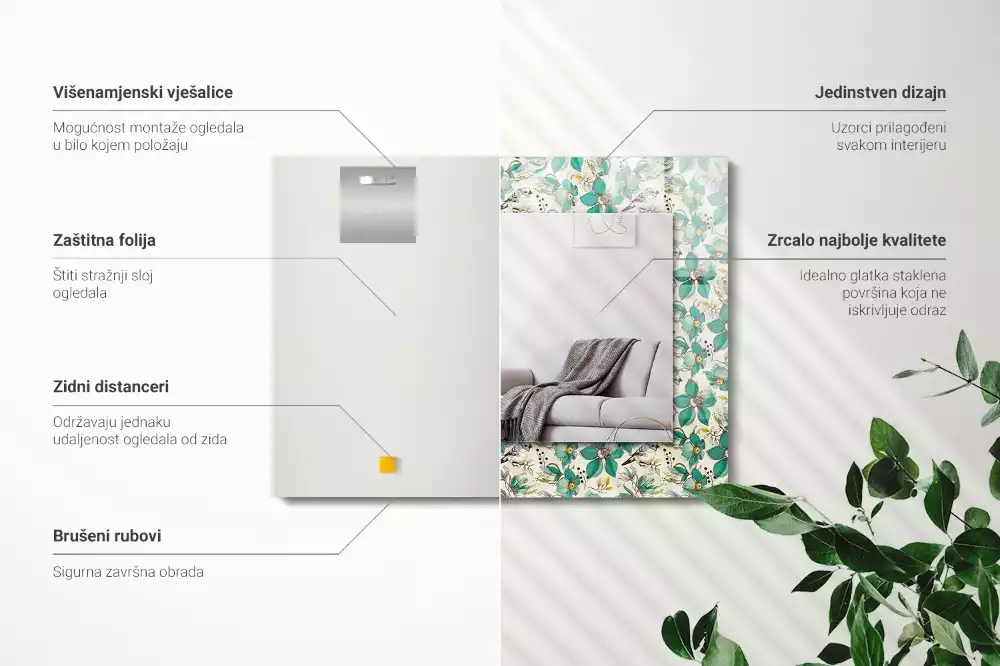 Espejo rectangular estampado Pájaros y flores