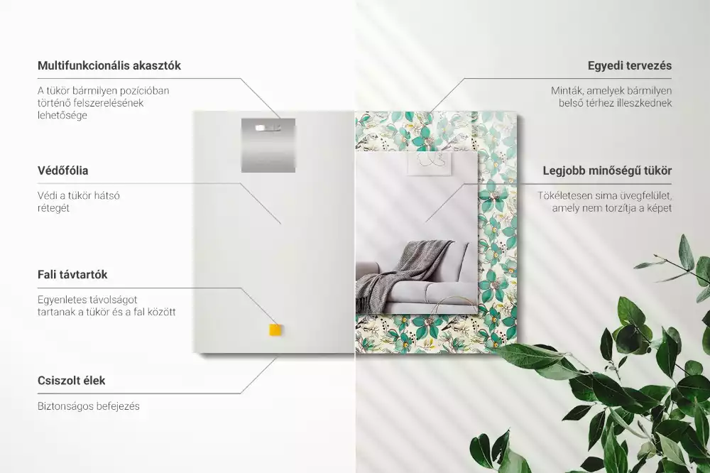 Espejo rectangular estampado Pájaros y flores