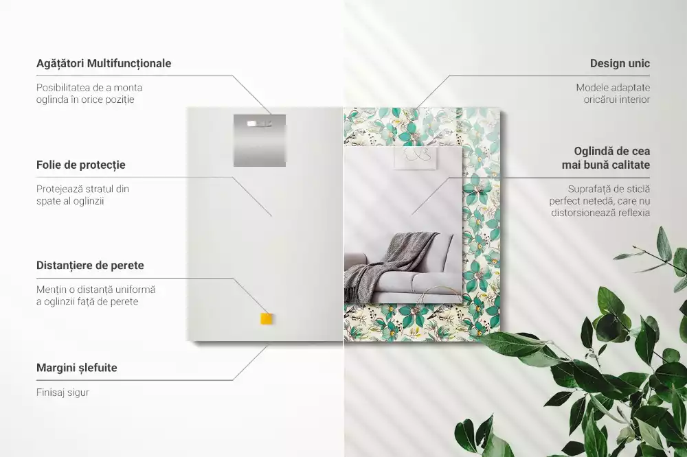 Espejo rectangular estampado Pájaros y flores