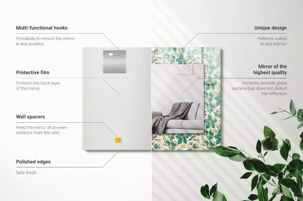 Espejo rectangular estampado Pájaros y flores