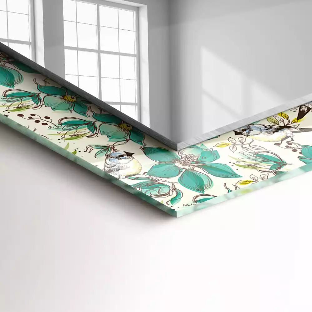 Espejo rectangular estampado Pájaros y flores