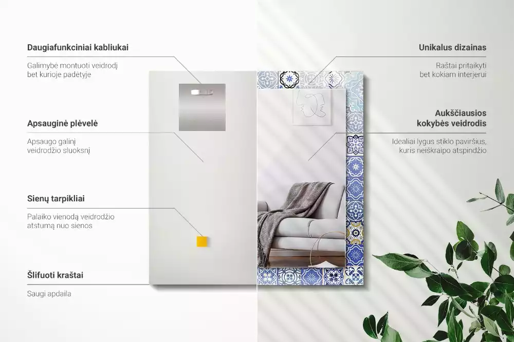 Espejo rectangular estampado Patrones marroquíes