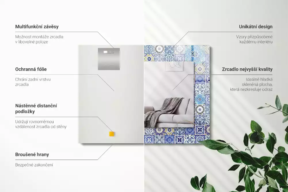 Espejo rectangular estampado Patrones marroquíes