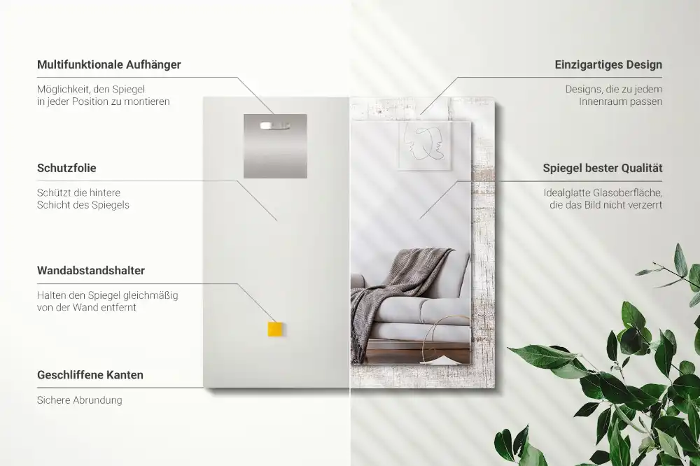 Espejo rectangular impreso Madera vieja