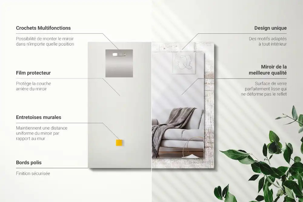 Espejo rectangular impreso Madera vieja