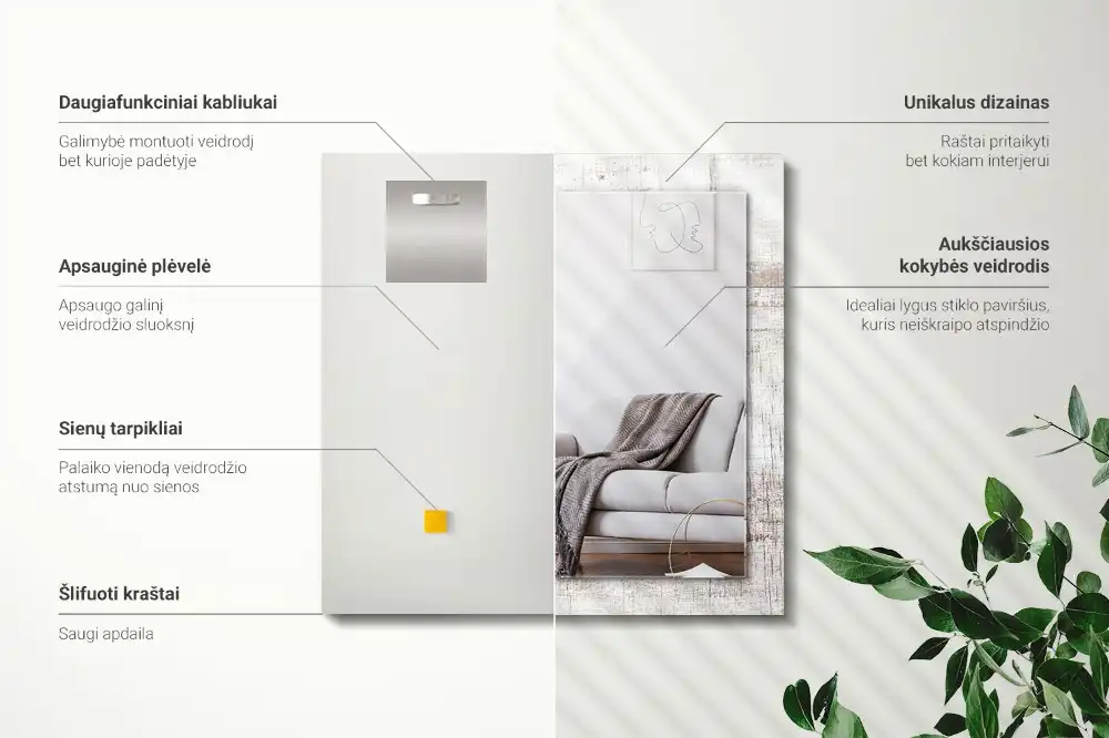 Espejo rectangular impreso Madera vieja