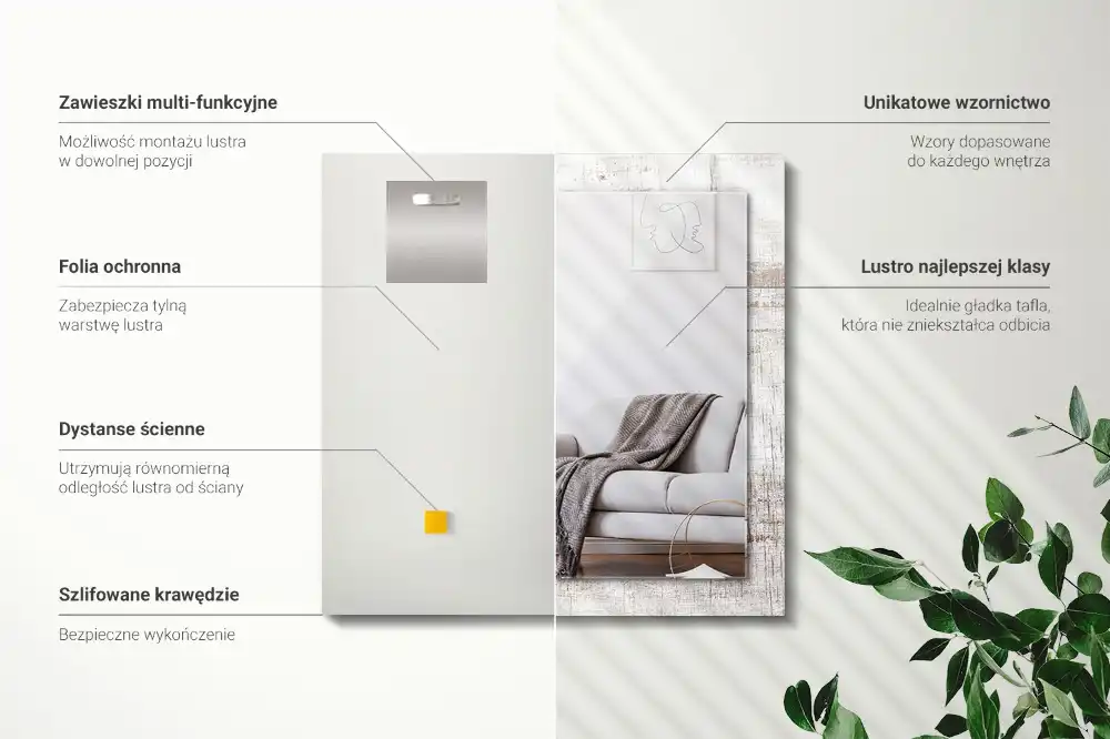 Espejo rectangular impreso Madera vieja