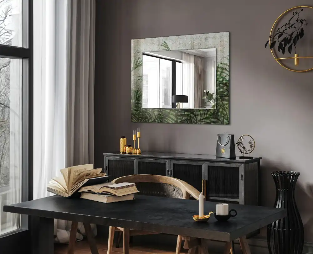 Espejo rectangular impreso hojas de helecho verde