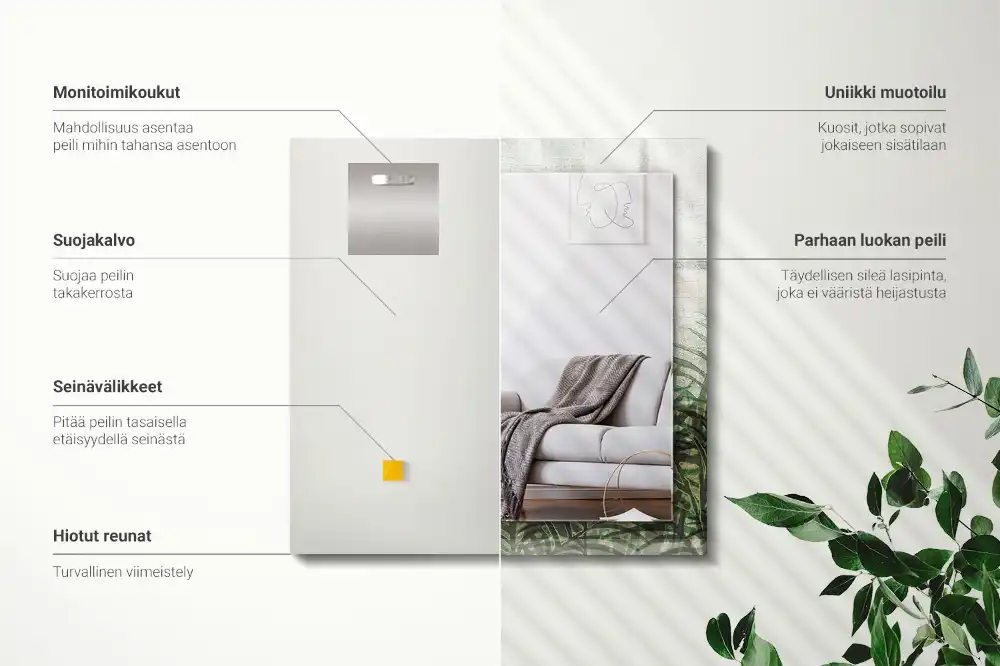 Espejo rectangular impreso hojas de helecho verde