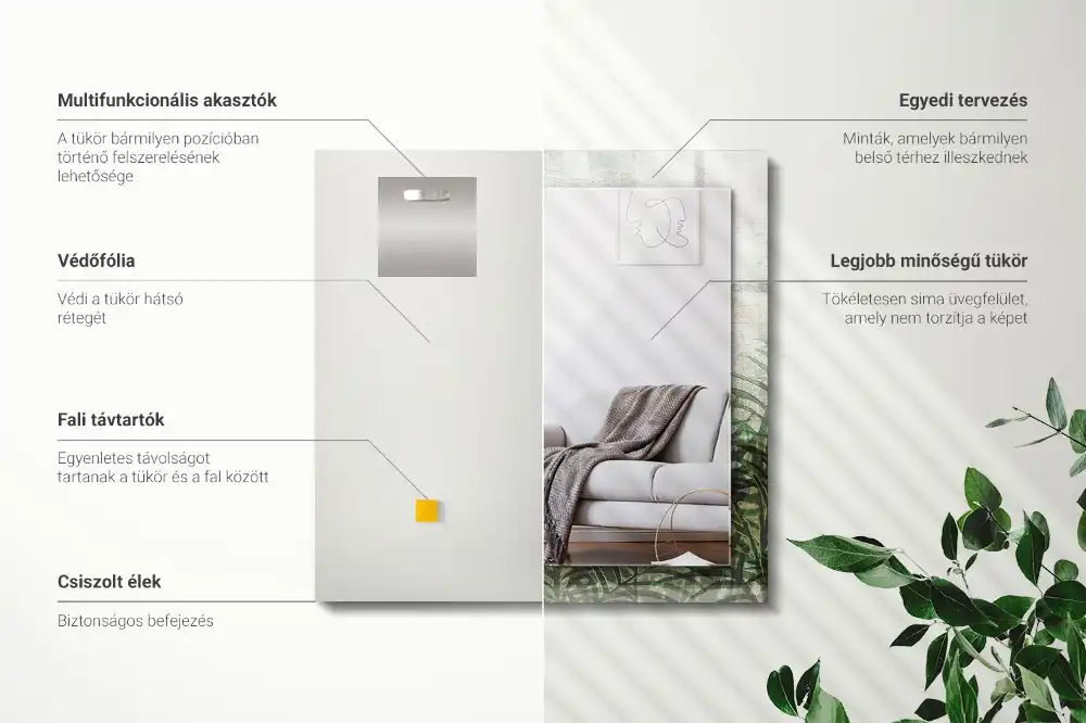 Espejo rectangular impreso hojas de helecho verde