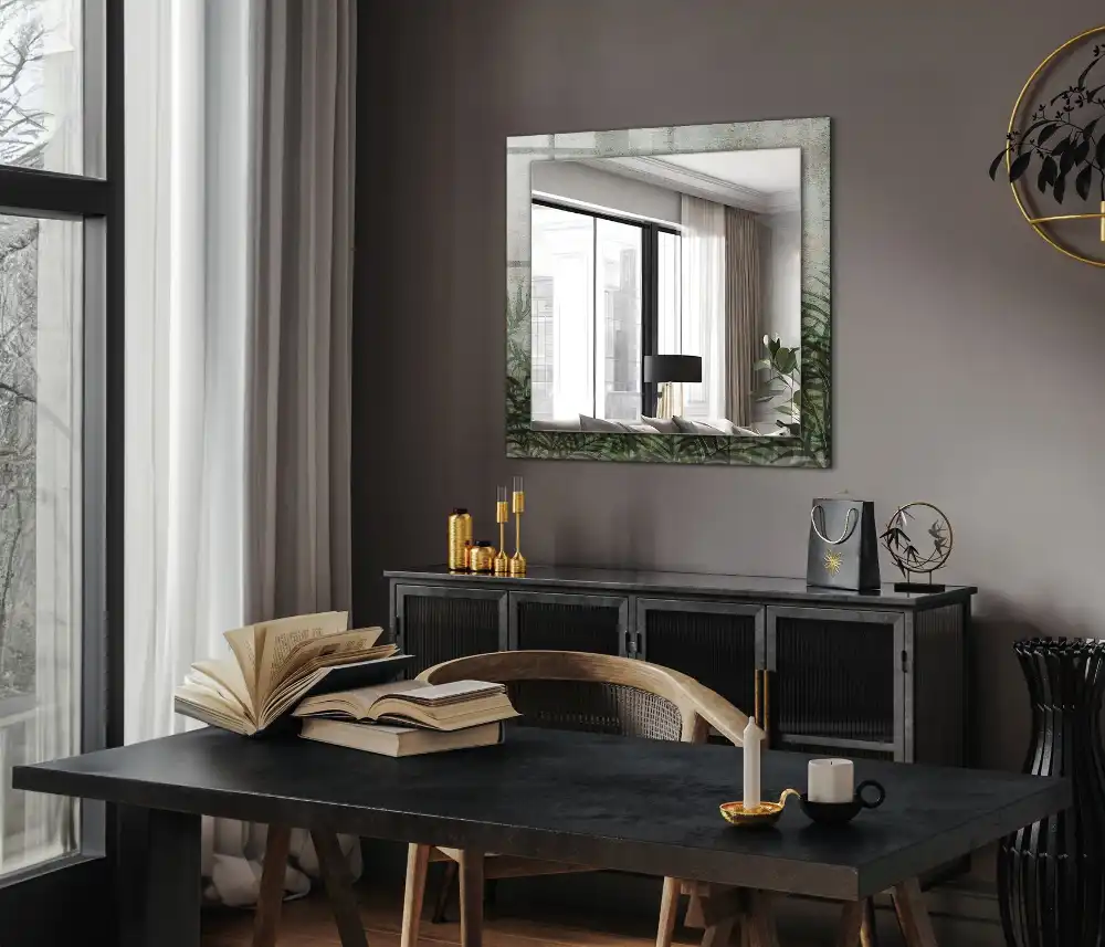 Espejo rectangular impreso hojas de helecho verde