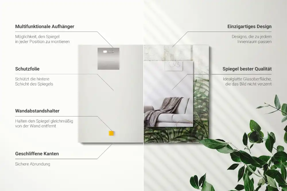 Espejo rectangular impreso hojas de helecho verde