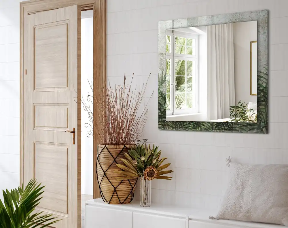 Espejo rectangular impreso hojas de helecho verde