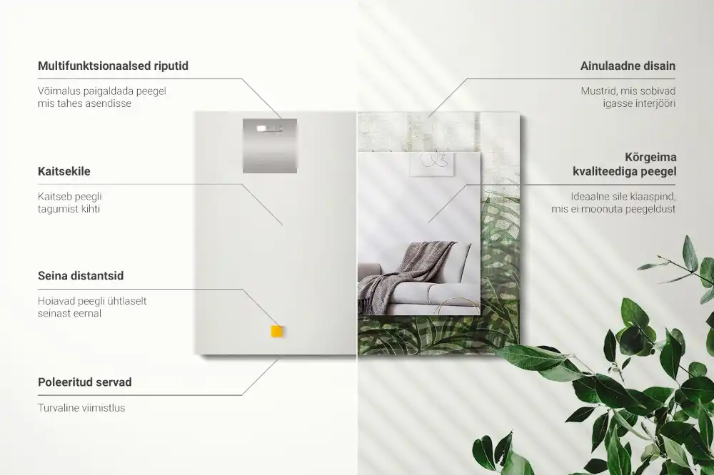 Espejo rectangular impreso hojas de helecho verde