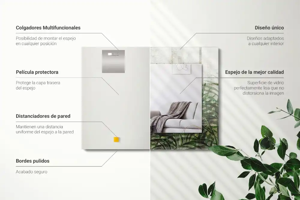 Espejo rectangular impreso hojas de helecho verde