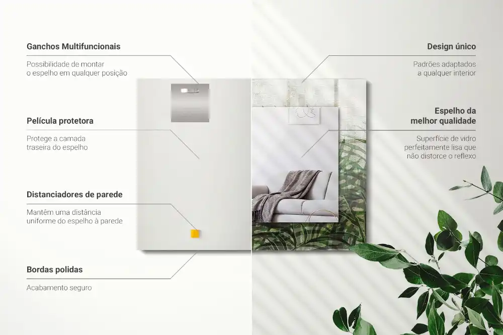 Espejo rectangular impreso hojas de helecho verde