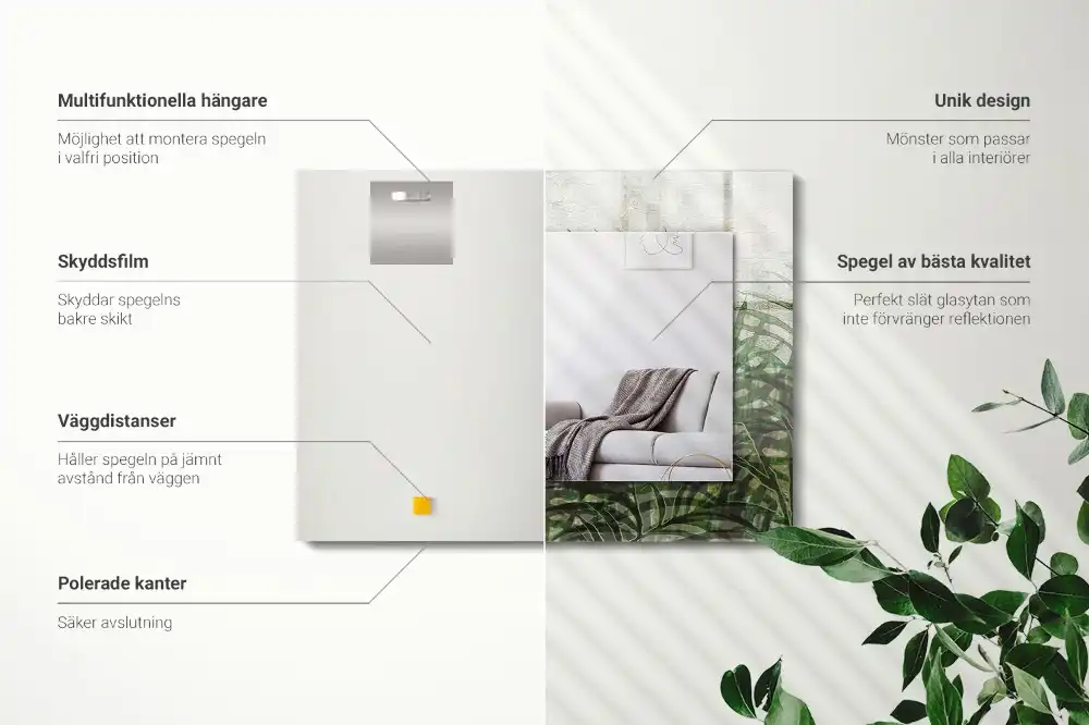 Espejo rectangular impreso hojas de helecho verde