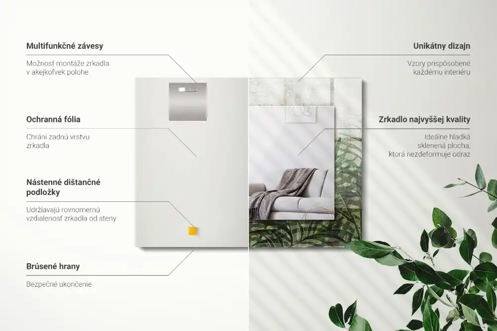 Espejo rectangular impreso hojas de helecho verde