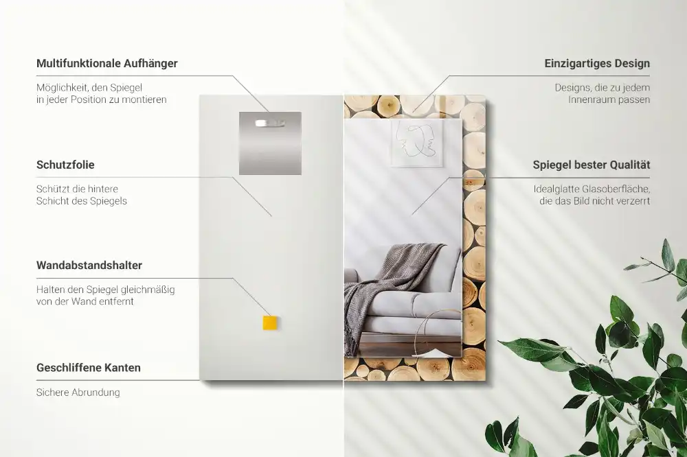 Espejo rectangular estampado Secciones transversales de troncos de árboles