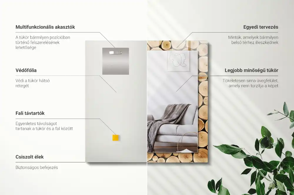 Espejo rectangular estampado Secciones transversales de troncos de árboles