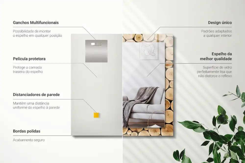 Espejo rectangular estampado Secciones transversales de troncos de árboles