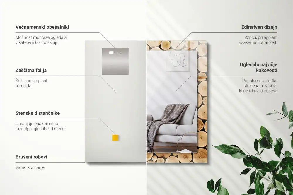 Espejo rectangular estampado Secciones transversales de troncos de árboles