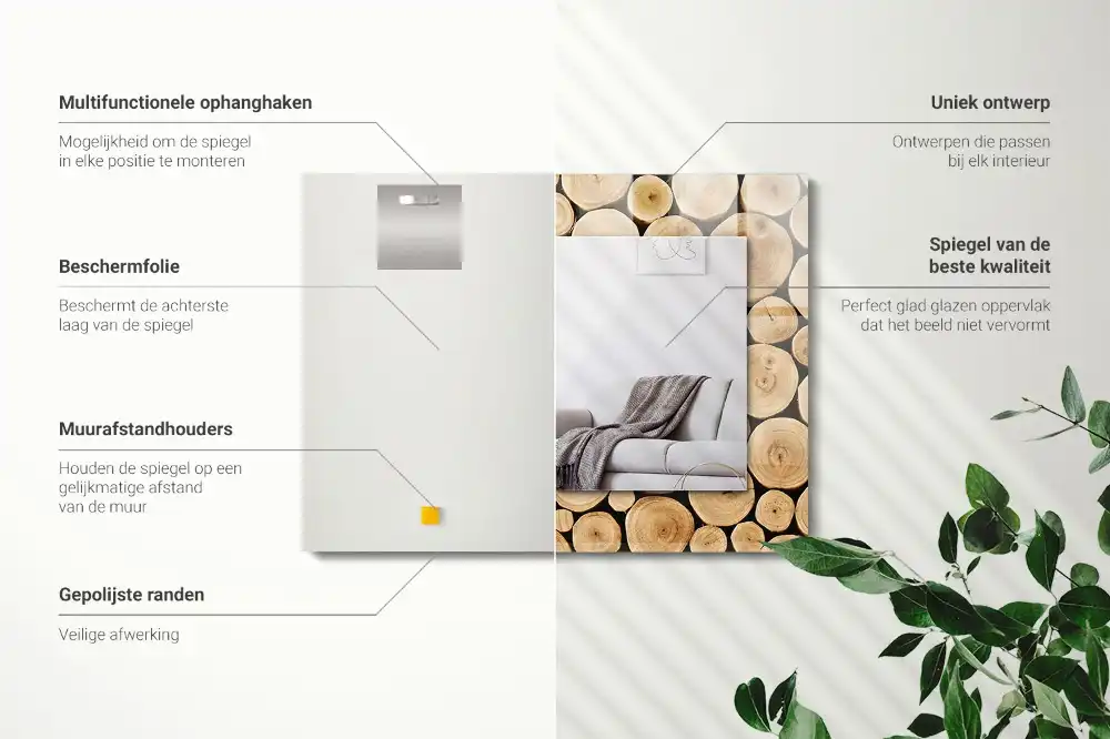 Espejo rectangular estampado Secciones transversales de troncos de árboles