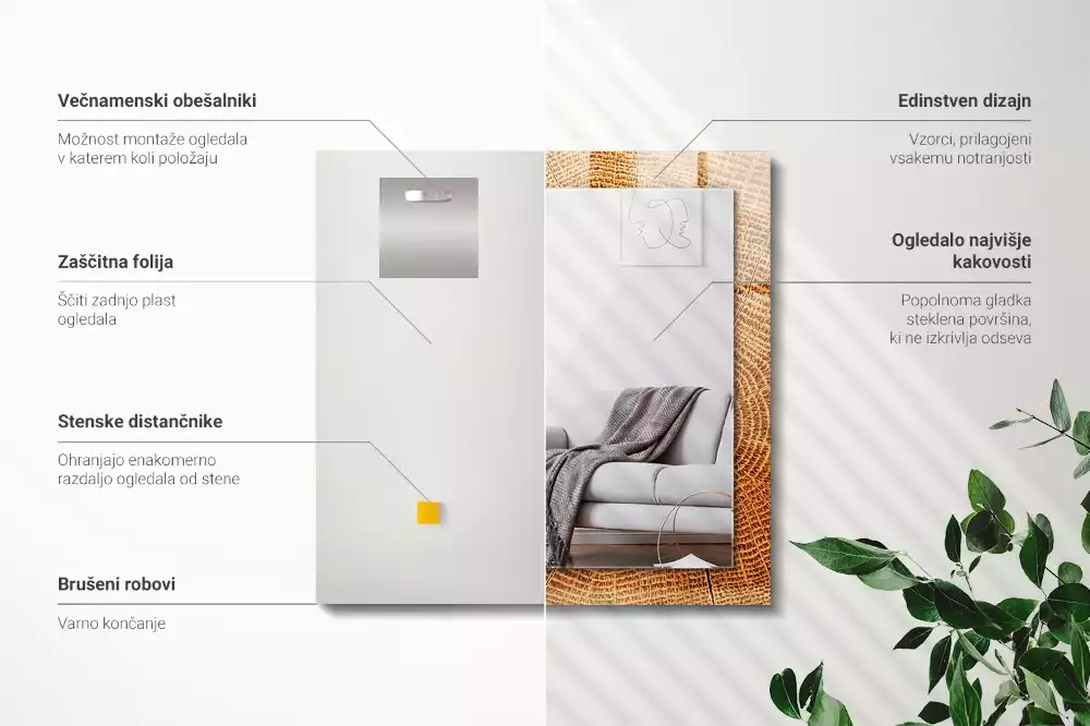 Espejo rectangular impreso Sección transversal del tronco de un árbol con anillos de crecimiento.