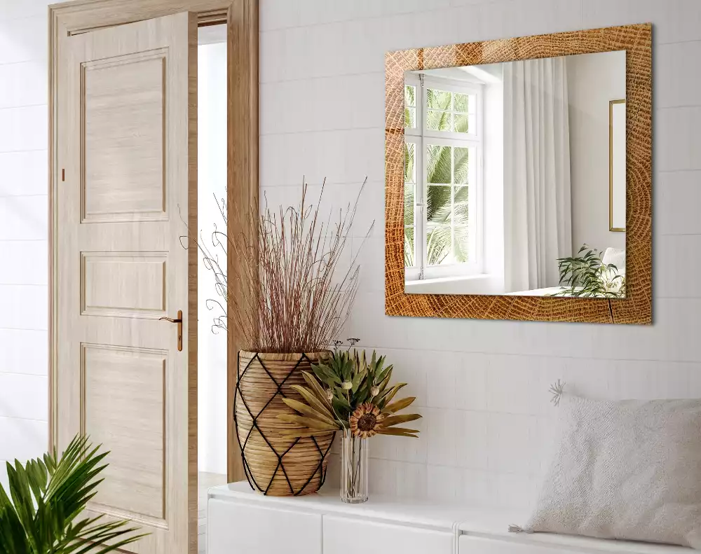 Espejo rectangular impreso Sección transversal del tronco de un árbol con anillos de crecimiento.