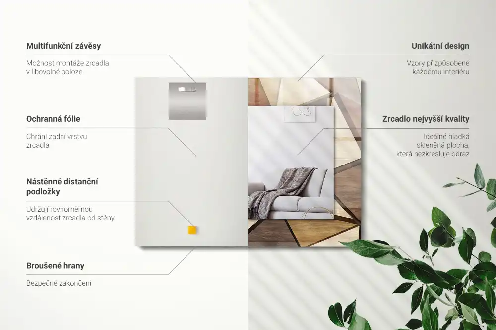 Espejo rectangular impreso Patrones geométricos de madera