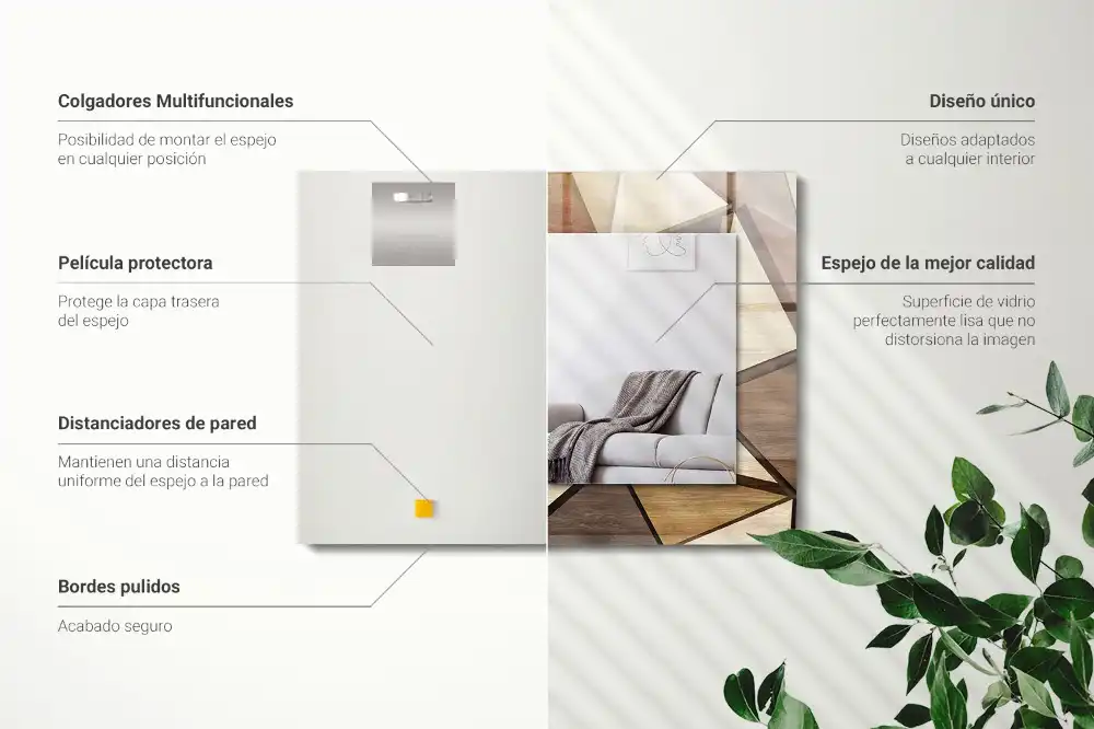 Espejo rectangular impreso Patrones geométricos de madera