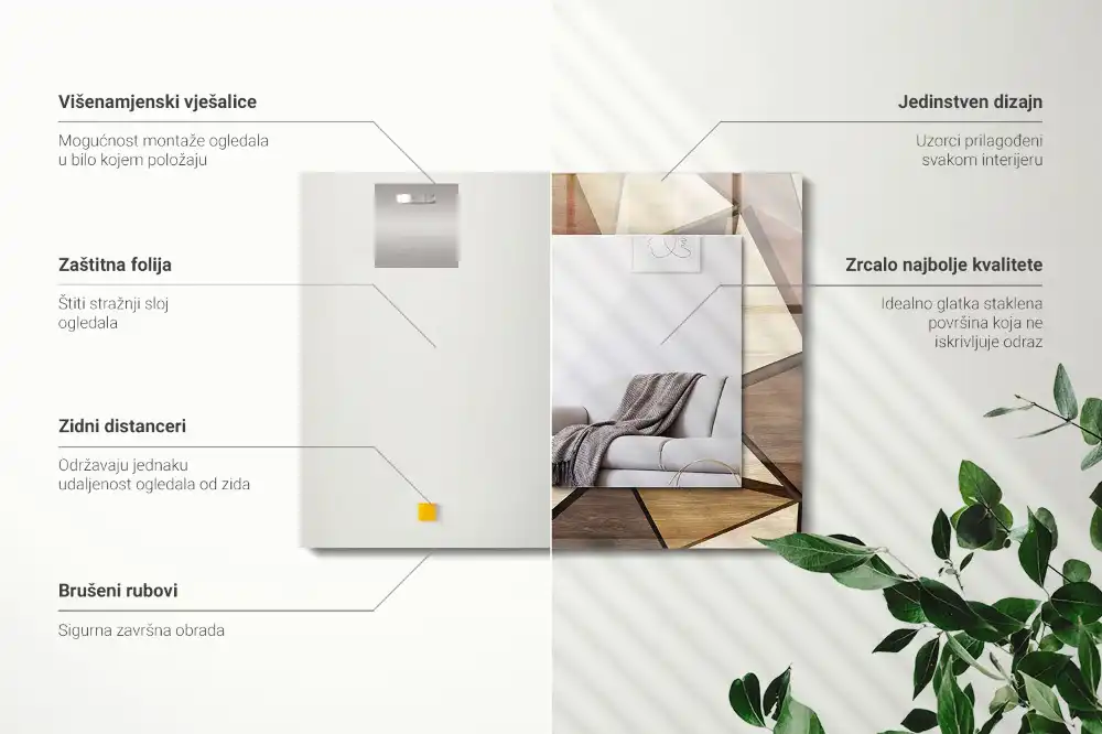 Espejo rectangular impreso Patrones geométricos de madera