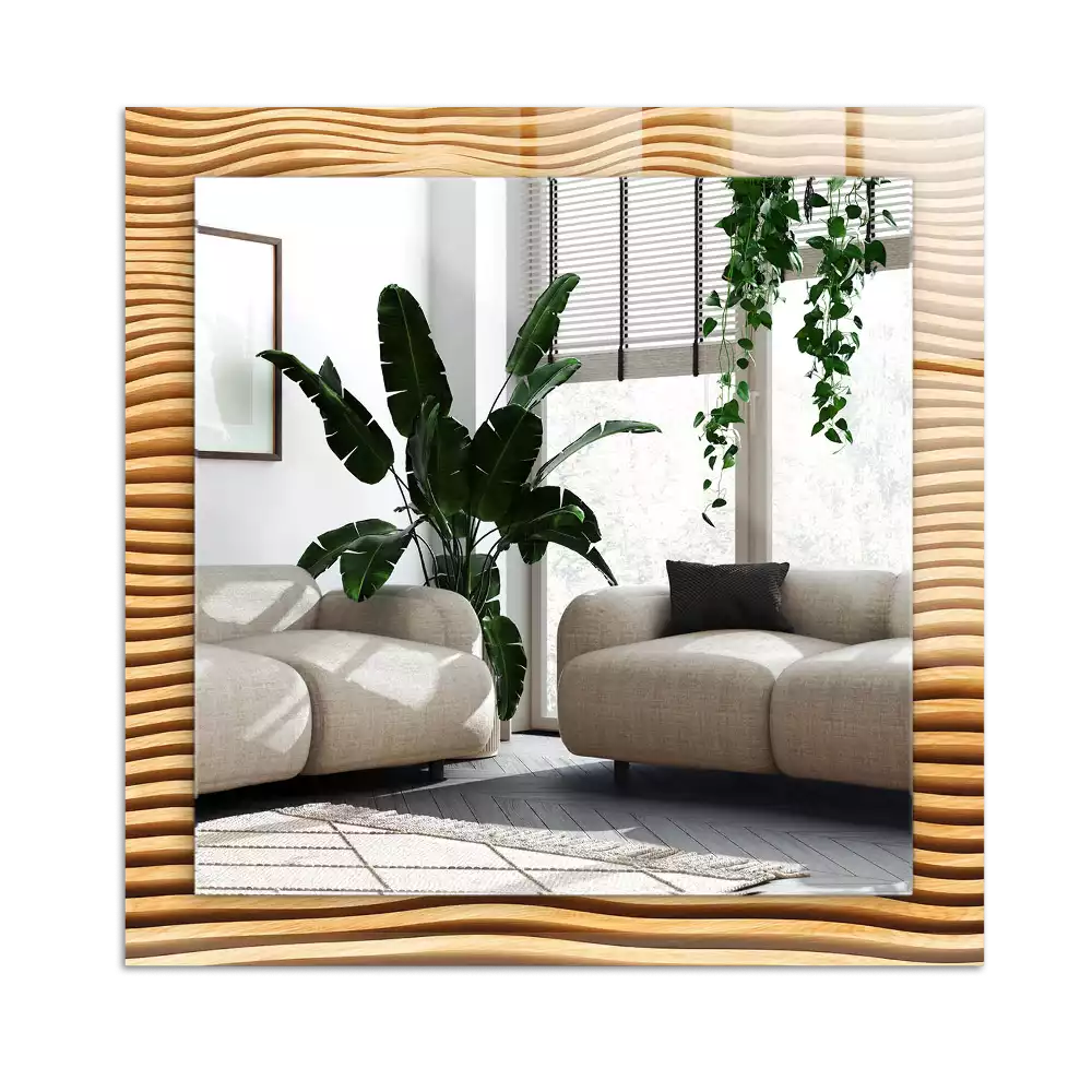 Espejo rectangular estampado Olas de madera