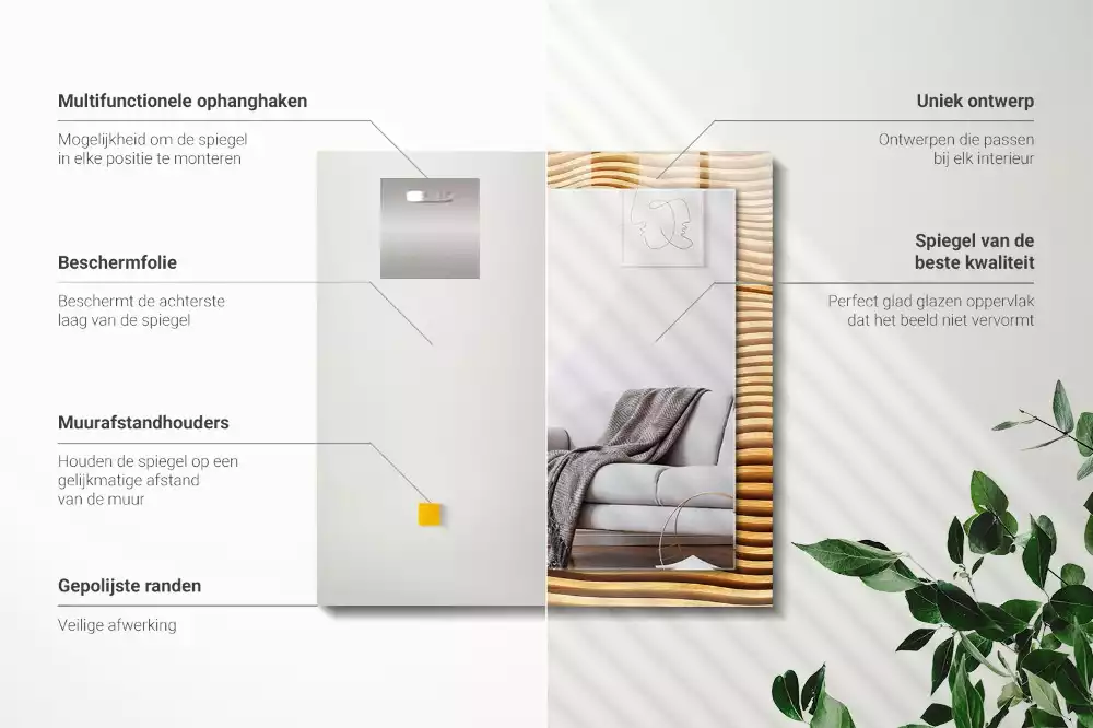 Espejo rectangular estampado Olas de madera