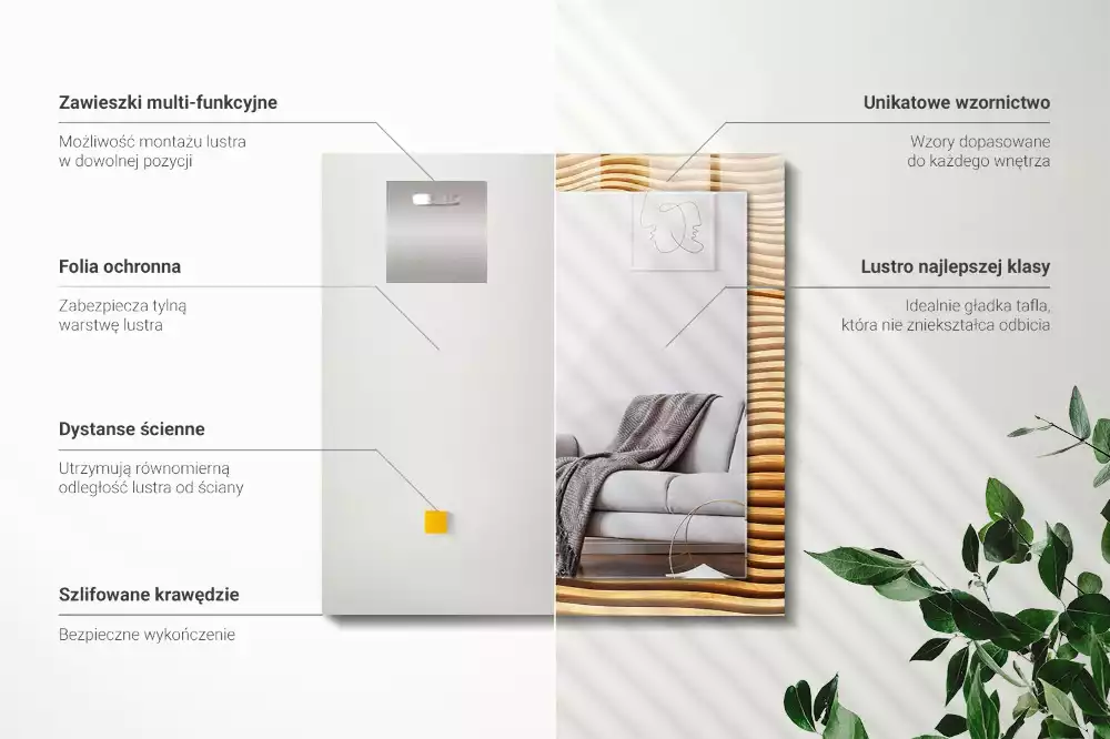 Espejo rectangular estampado Olas de madera