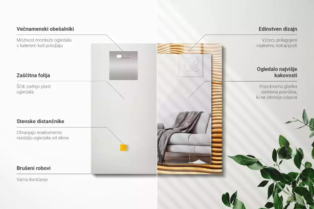 Espejo rectangular estampado Olas de madera