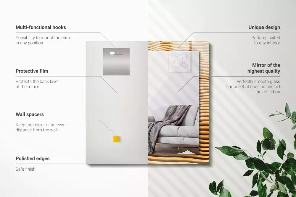 Espejo rectangular estampado Olas de madera