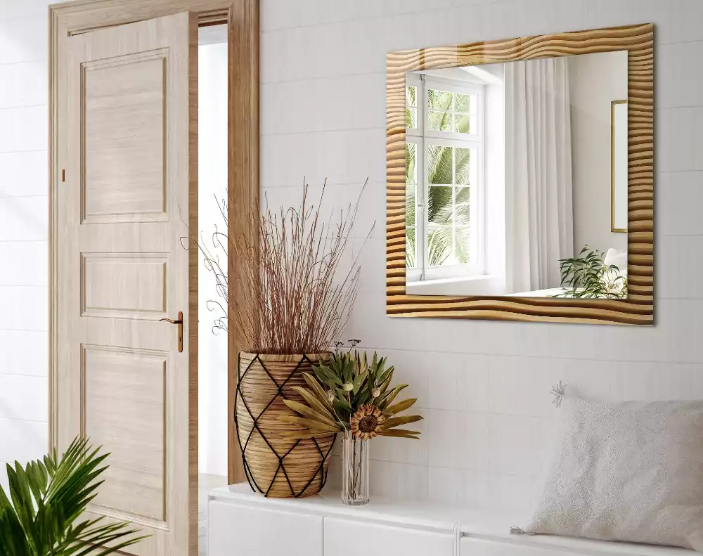 Espejo rectangular estampado Olas de madera