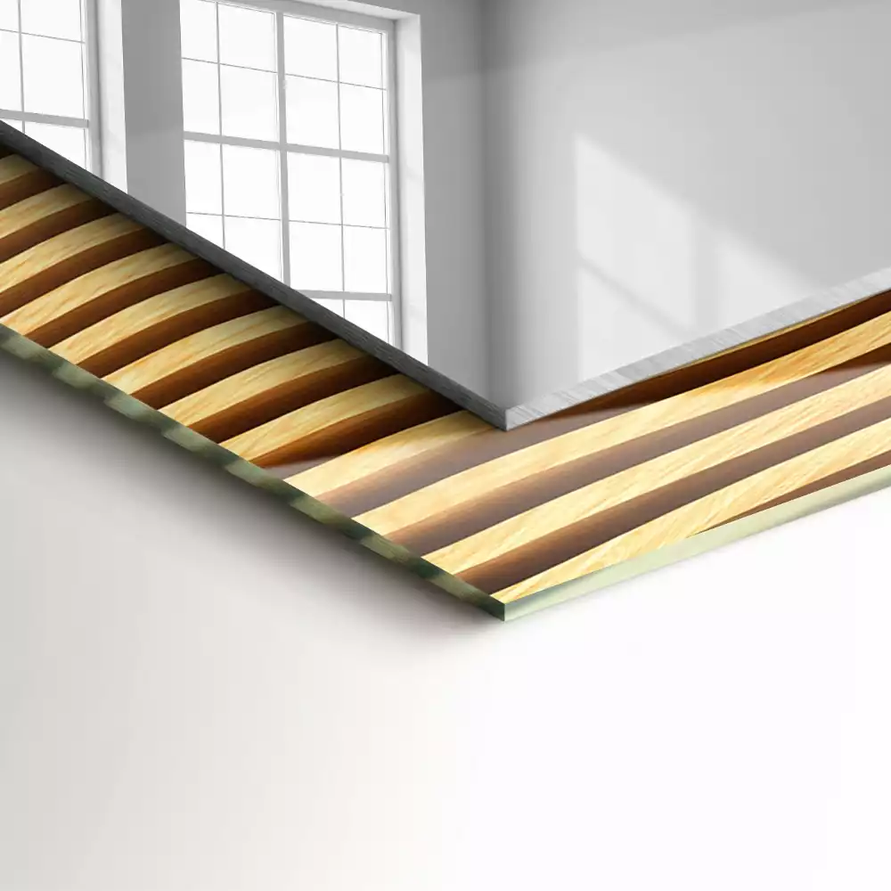 Espejo rectangular estampado Olas de madera