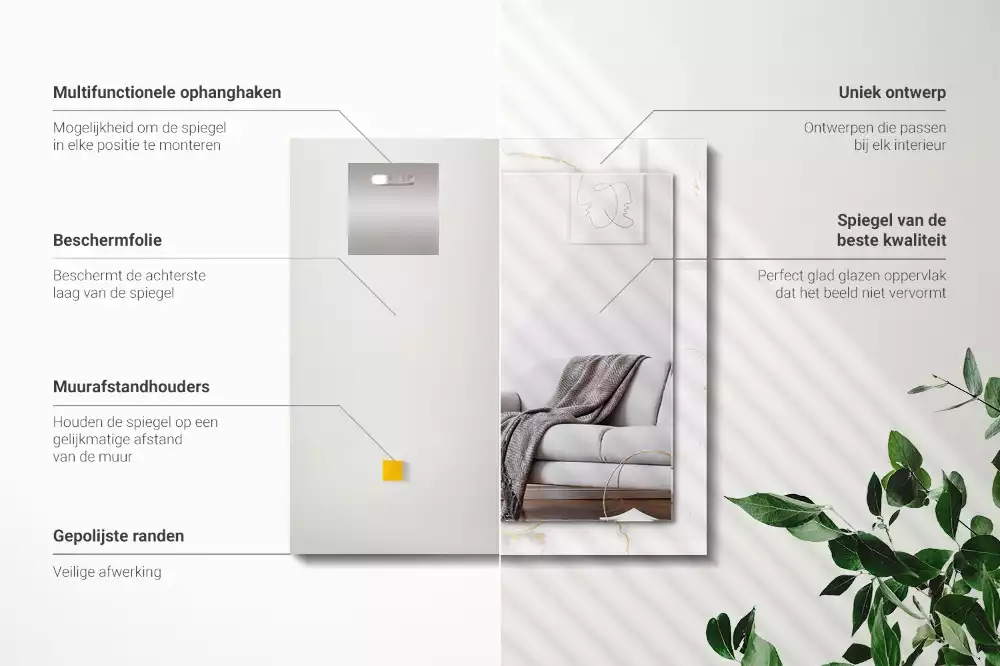 Espejo rectangular estampado Patrón de mármol blanco