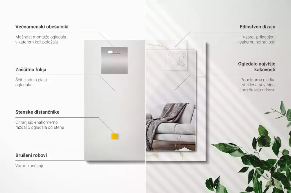 Espejo rectangular estampado Patrón de mármol blanco