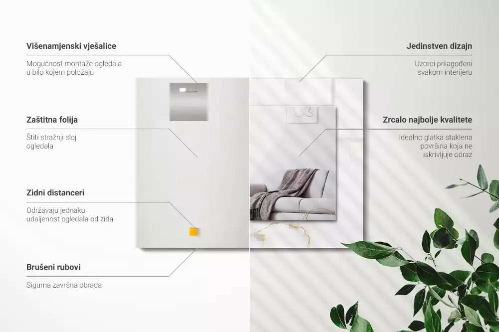 Espejo rectangular estampado Patrón de mármol blanco