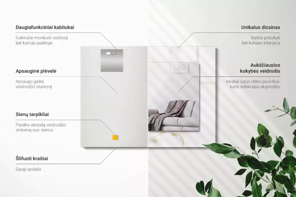 Espejo rectangular estampado Patrón de mármol blanco