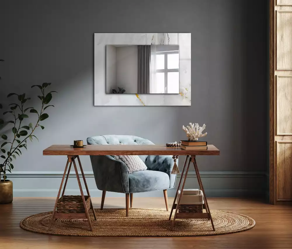 Espejo rectangular impreso Patrón de mármol blanco