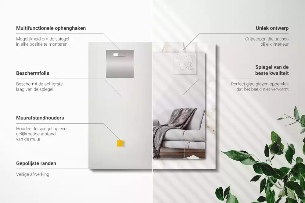 Espejo rectangular impreso Patrón de mármol blanco