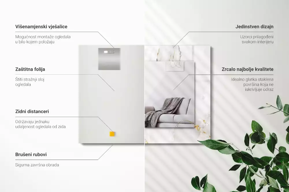 Espejo rectangular impreso Patrón de mármol blanco