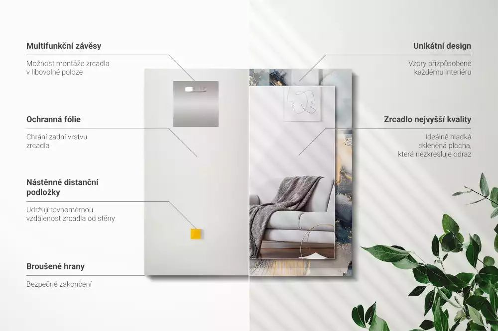 Espejo rectangular estampado Arte abstracto azul